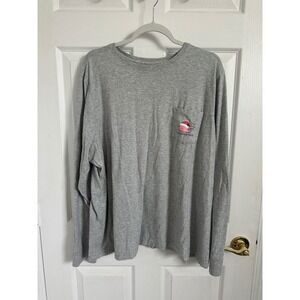 Vineyard Vines Merry Christmas Whale Long Sleeve Gray Mens T Shirt Size XXL EUC